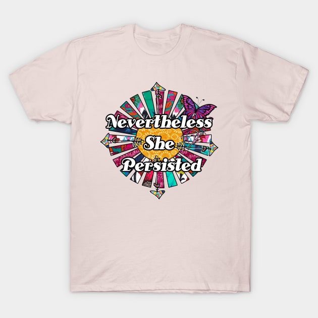 Nevertheless She Persisted Retro Fabric Collage T-Shirt by artbyomega